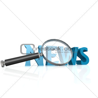 Magnifying glass with blue news word