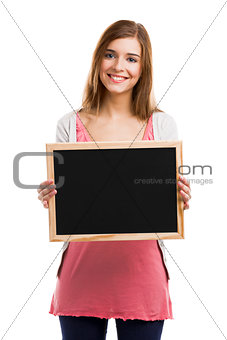 Girl holding  a chalkboard