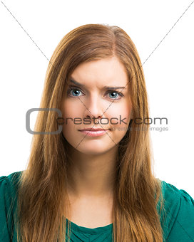 Young woman with a suspicious face