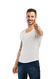 Man smiling with thumb up