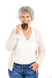 Elderly woman drinking coffee