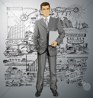 Vector Businessman With Laptop