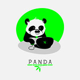 Vector illustration with cartoon panda sitting at his notebook