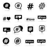 Hashtag, social media icons set