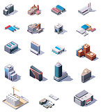 Isometric factory and office buildings set
