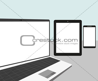 Laptop, tablet pc and smartphone as temlate