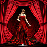 Woman in red on stage