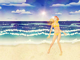 Yellow bikini girl on beach