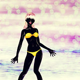 Yellow bikini girl silhouette