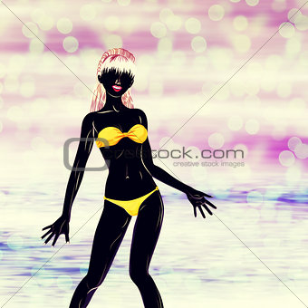 Yellow bikini girl silhouette