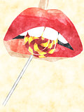 Cartoon lips with lollipop