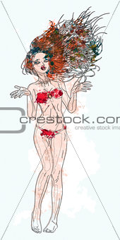 Watercolor bikini girl