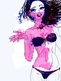 Watercolor bikini girl