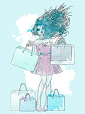 Watercolor shopping girl