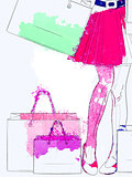 Watercolor shopping woman legs