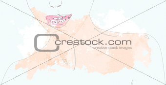 Watercolor woman with pink lips