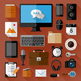 Concept of workplace. Flat icons