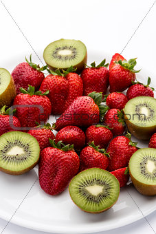 Strawberries and halved kiwifruits