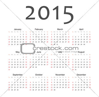 Simple european 2015 year vector calendar
