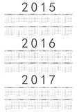 European 2015, 2016, 2017 year vector calendar