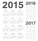 European 2015, 2016, 2017 year vector calendars