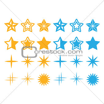 Stars yellow and blue stars icons set