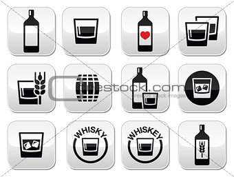 Whisky or Whiskey alcohol buttons set