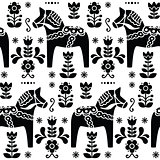 Swedish folk art Dala or Daleclarian horse seamless pattern in black