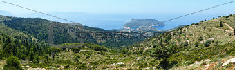Summer view of Assos peninsula (Greece,  Kefalonia). Panorama.
