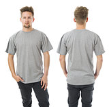 Man posing with blank grey shirt