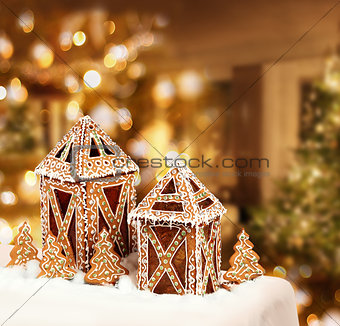 Gingerbread cookies cottages Christmas tree room