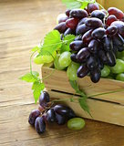 ripe fresh sweet organic grapes in a wooden box
