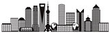 Shanghai City Skyline Black and White Outline Illustration