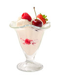 Ice cream with strawberries cherry and raspberries