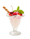 ice cream with strawberries cherry and raspberries mint