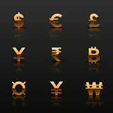 Golden currency icons set