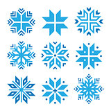 Christmas, winter blue snowflakes vector icons set