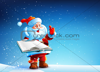 Santa Claus is holding an open book