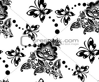 Seamless floral pattern with flower and butterflies
