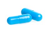 blue medical pills in laboratory