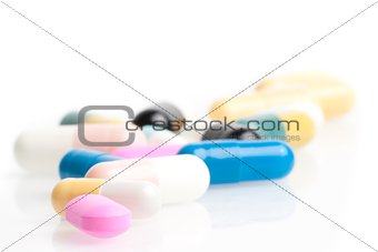 closeup of a lot of medical pills in laboratory