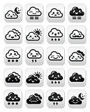 Cute Kawaii clouds with different expressions - happy, sad, angry