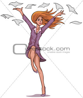 Girl throwing paper