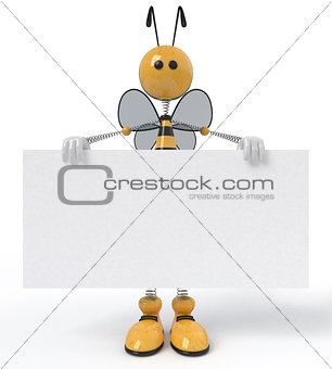 3d bee with a sign
