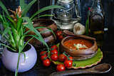 Gazpacho and ingredients.