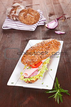 Wholegrain sandwich with ham.