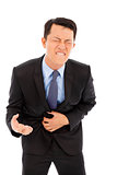 Businessman have stomach pain isolated on a white background