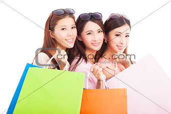 clouseup of  happy asian shopping women with bags