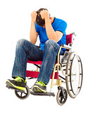 depressed  and handicapped man sitting on a wheelchair 