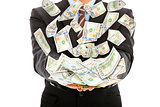 businessman earns us dollar with money rain